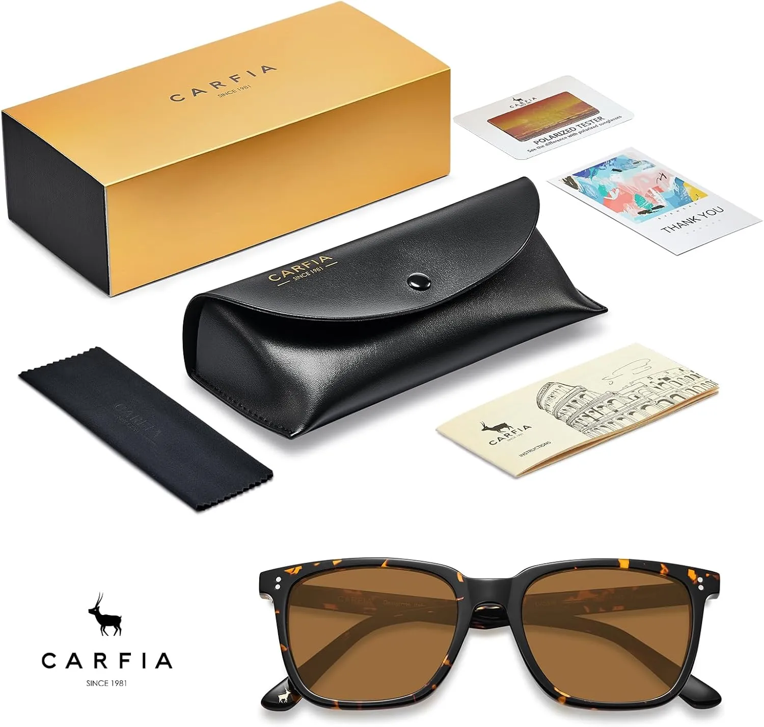CARFIA Retro Acetate Polarized Sunglasses for Men UV400 Protection Driving Outdoor Anti-Glare Sun Glasses CA5354WS