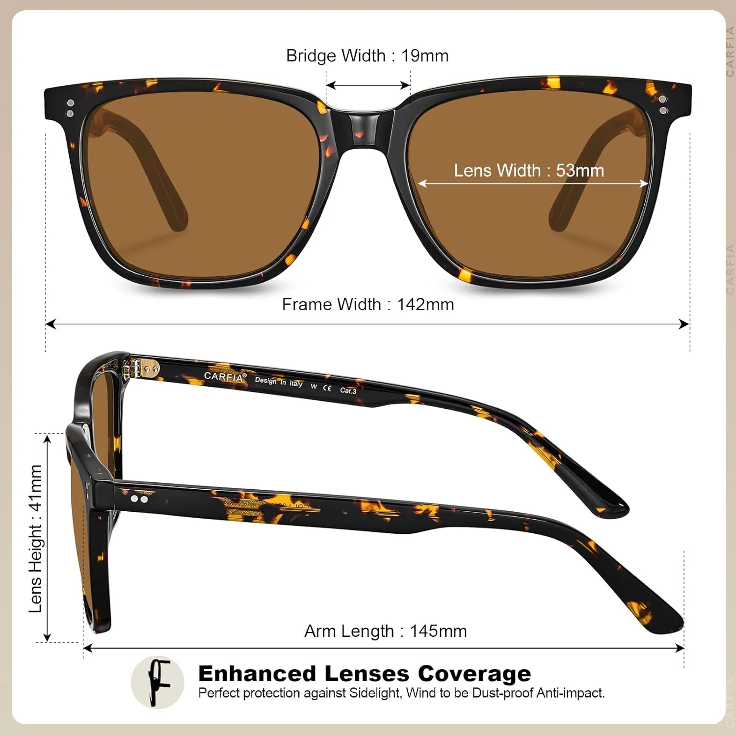 CARFIA Retro Acetate Polarized Sunglasses for Men UV400 Protection Driving Outdoor Anti-Glare Sun Glasses CA5354WS