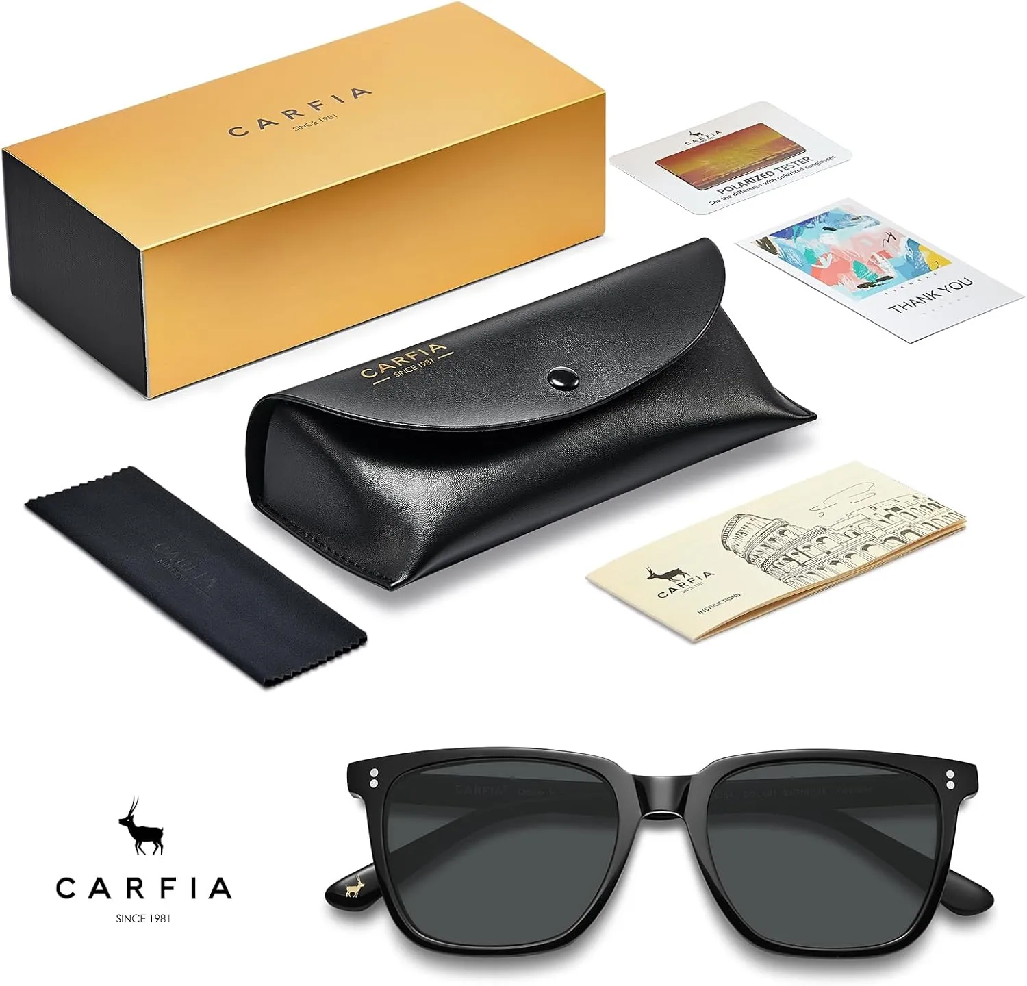 CARFIA Retro Acetate Polarized Sunglasses for Men UV400 Protection Driving Outdoor Anti-Glare Sun Glasses CA5354WS
