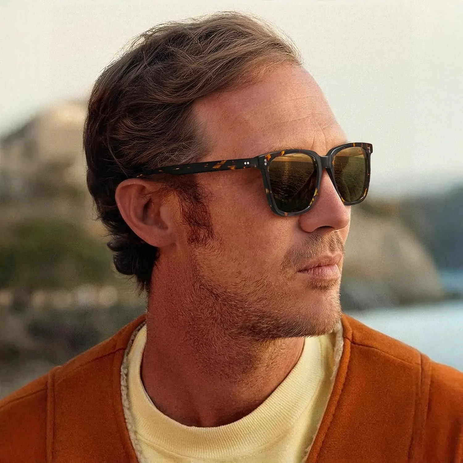 CARFIA Retro Acetate Polarized Sunglasses for Men UV400 Protection Driving Outdoor Anti-Glare Sun Glasses CA5354WS