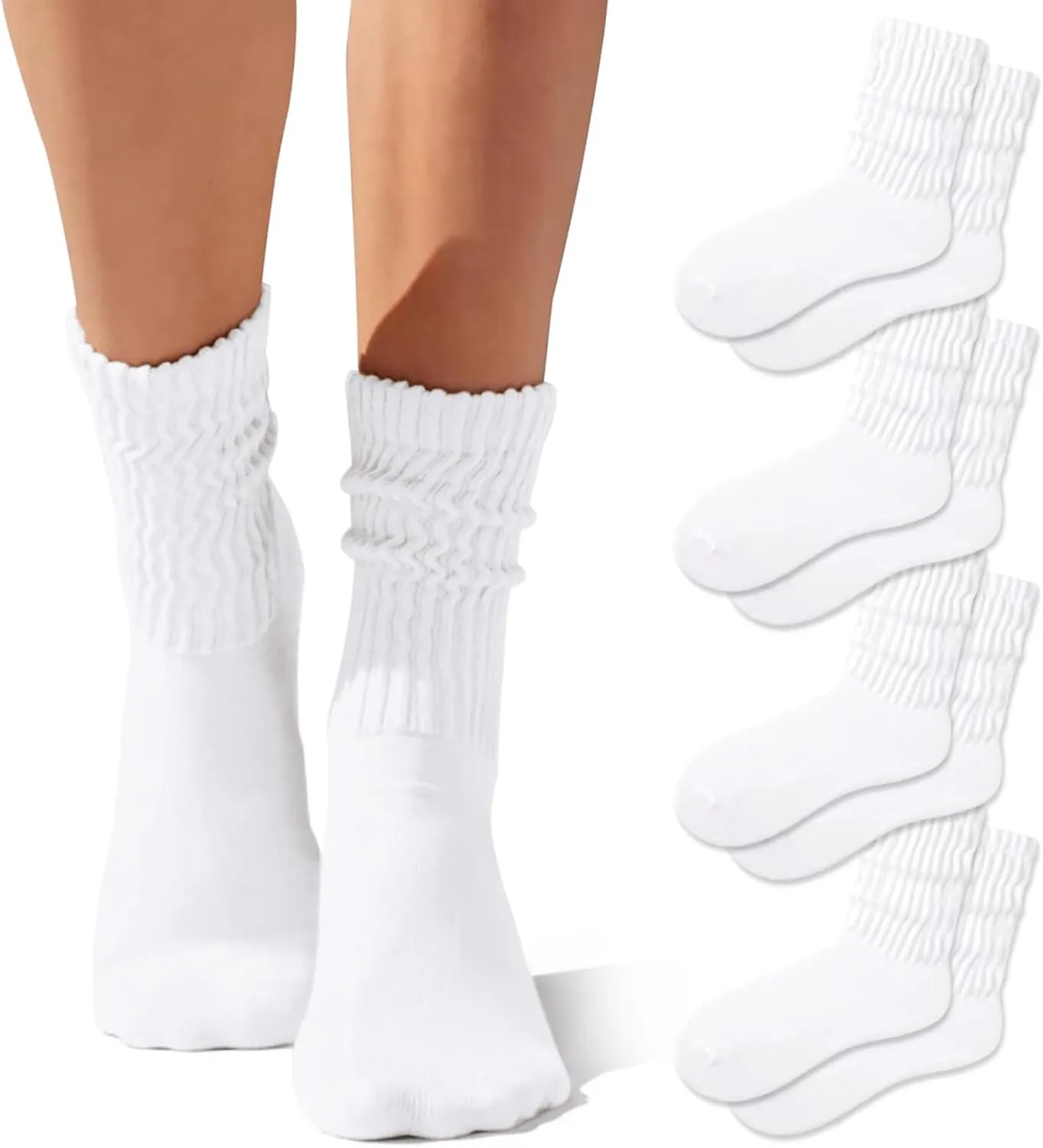 Crew Socks - Women's Multipair Cotton Cushioned Athletic Slouch Socks