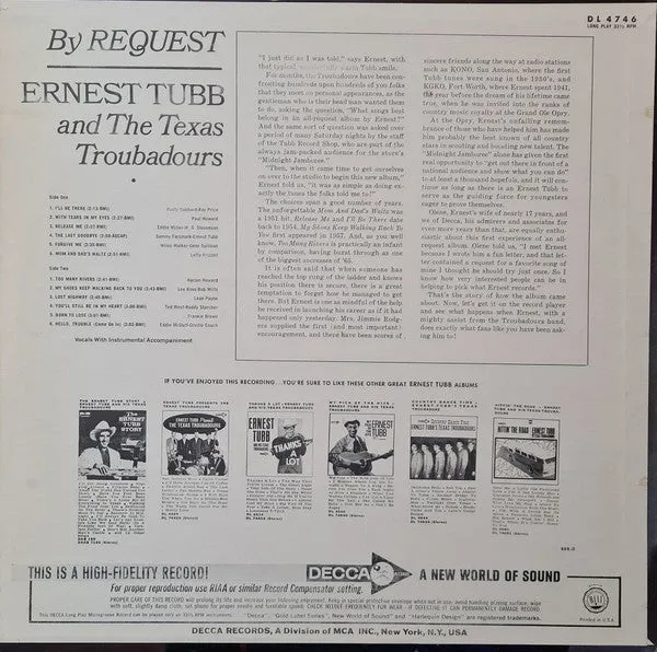 Ernest Tubb And The Texas Troubadours - By Request (LP, Album, Mono) (VG )