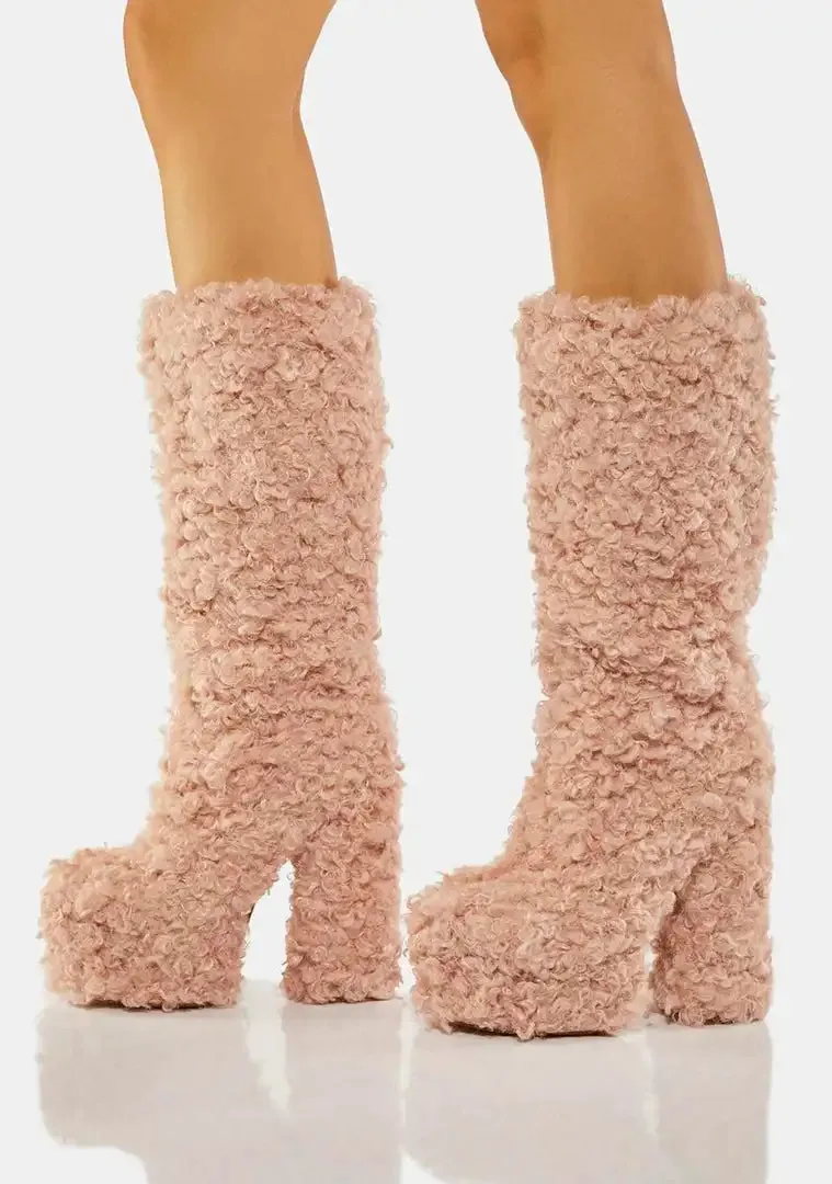 Funki Buys | Boots | Women's Knee-High Fuzzy Platform Boots