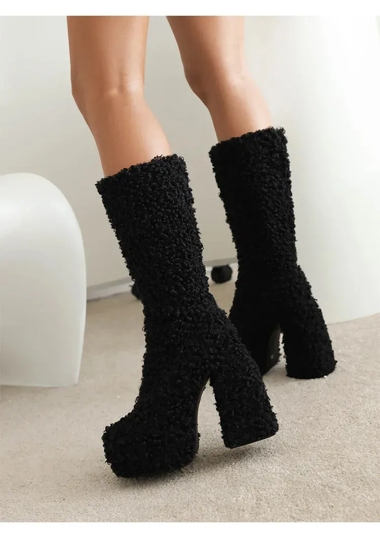 Funki Buys | Boots | Women's Knee-High Fuzzy Platform Boots