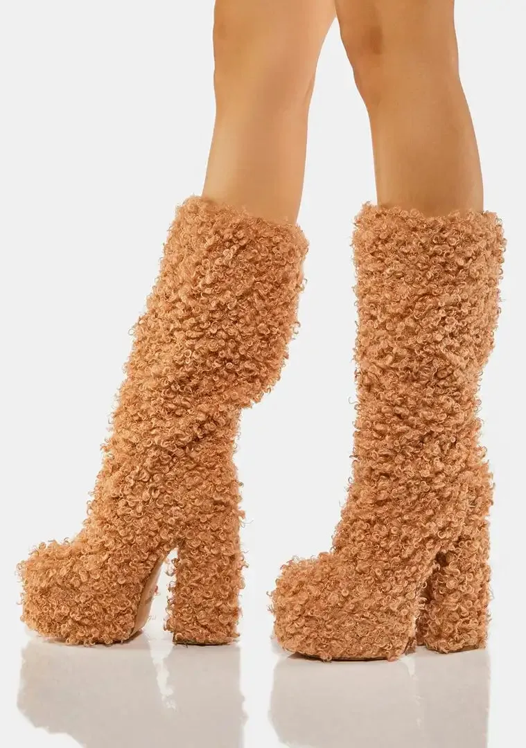 Funki Buys | Boots | Women's Knee-High Fuzzy Platform Boots