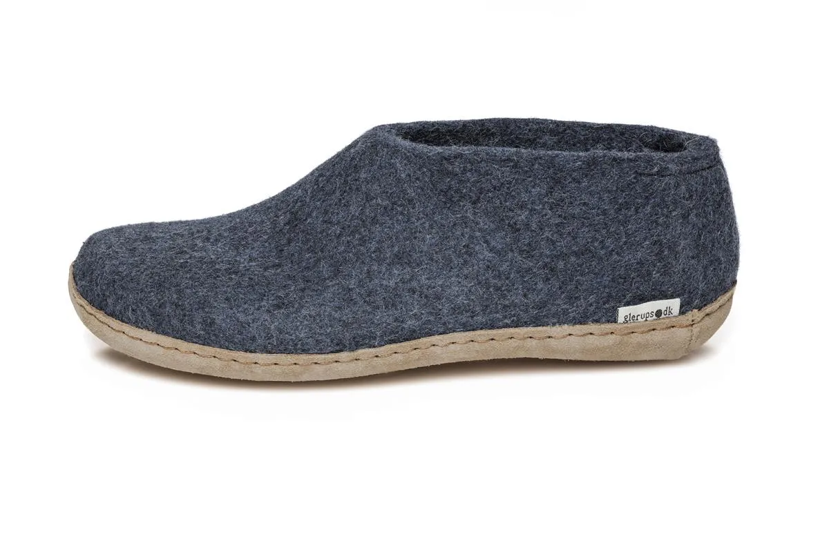 Glerups NZ Slippers Felted Wool Shoe with Leather Sole - Denim