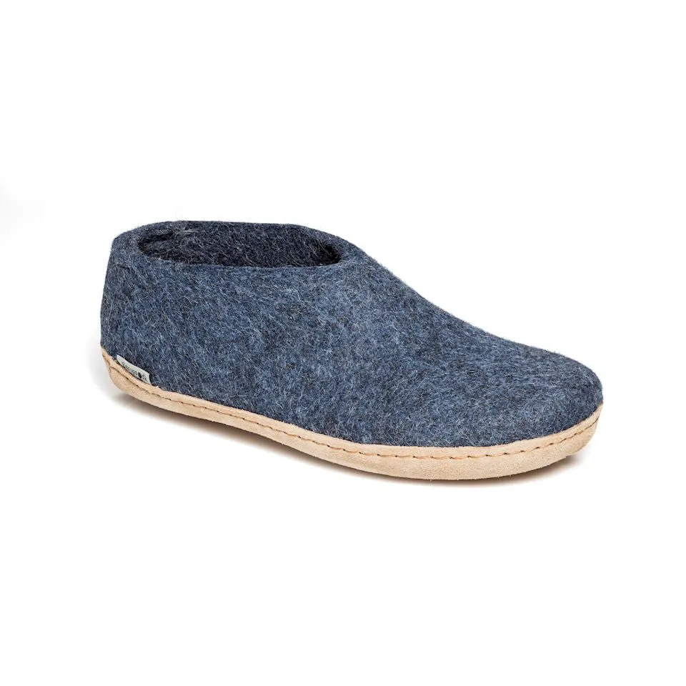 Glerups NZ Slippers Felted Wool Shoe with Leather Sole - Denim
