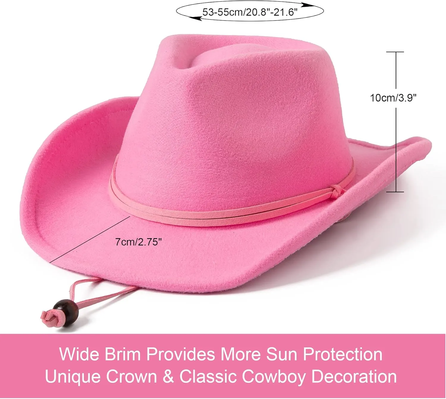 Jastore Kids Girls Boys Wide Brim Western Cowboy Cowgirl Hat with Wind Lanyard Felt Fedora Hat