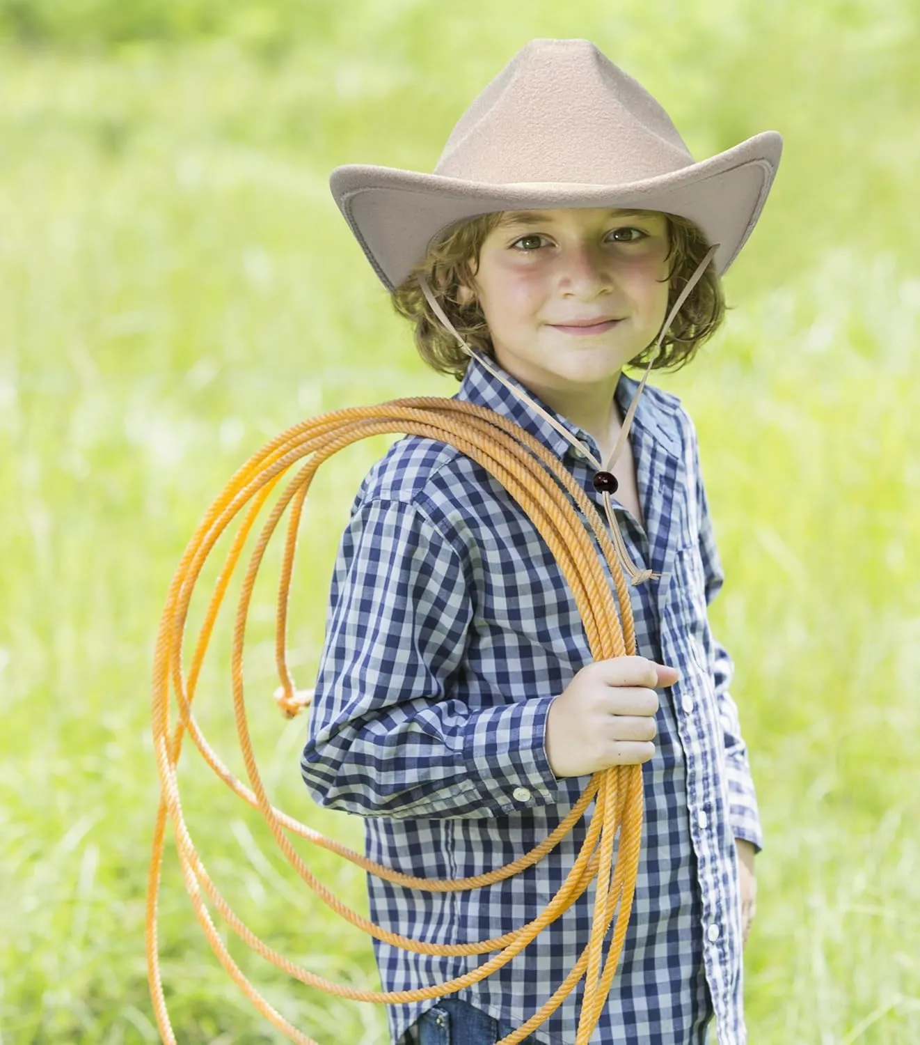 Jastore Kids Girls Boys Wide Brim Western Cowboy Cowgirl Hat with Wind Lanyard Felt Fedora Hat