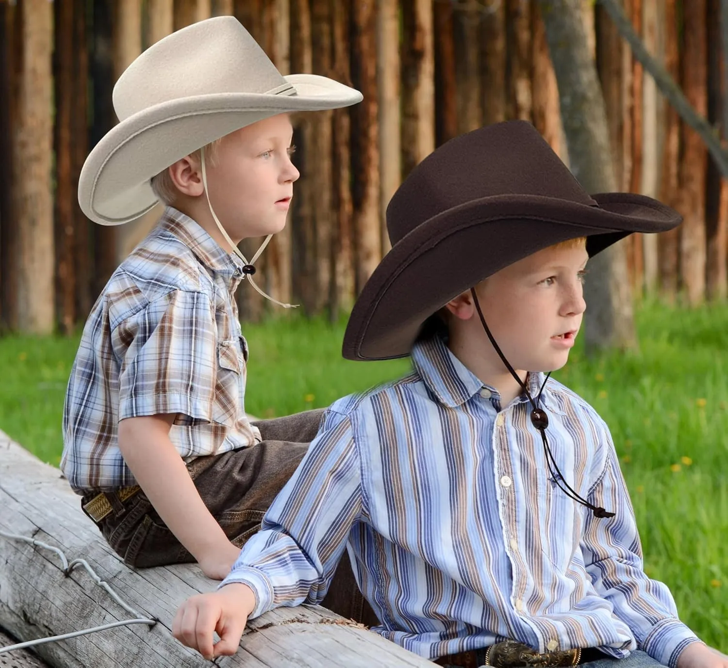 Jastore Kids Girls Boys Wide Brim Western Cowboy Cowgirl Hat with Wind Lanyard Felt Fedora Hat
