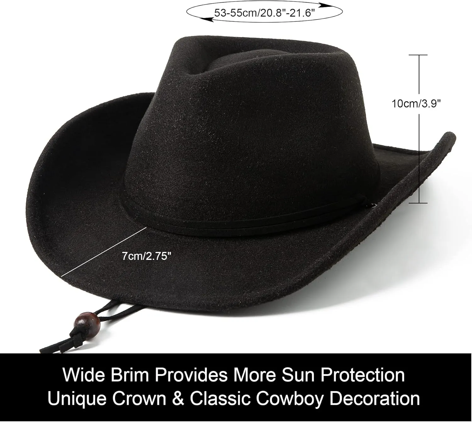 Jastore Kids Girls Boys Wide Brim Western Cowboy Cowgirl Hat with Wind Lanyard Felt Fedora Hat