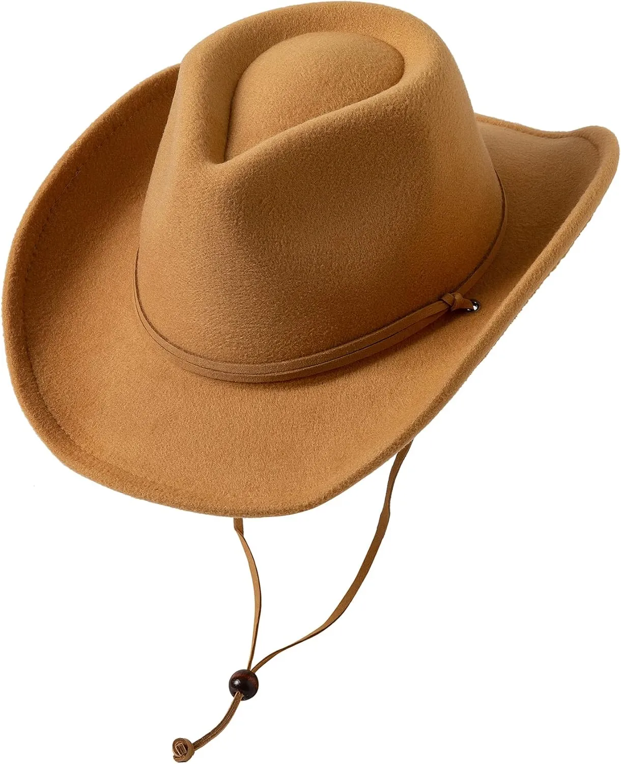 Jastore Kids Girls Boys Wide Brim Western Cowboy Cowgirl Hat with Wind Lanyard Felt Fedora Hat