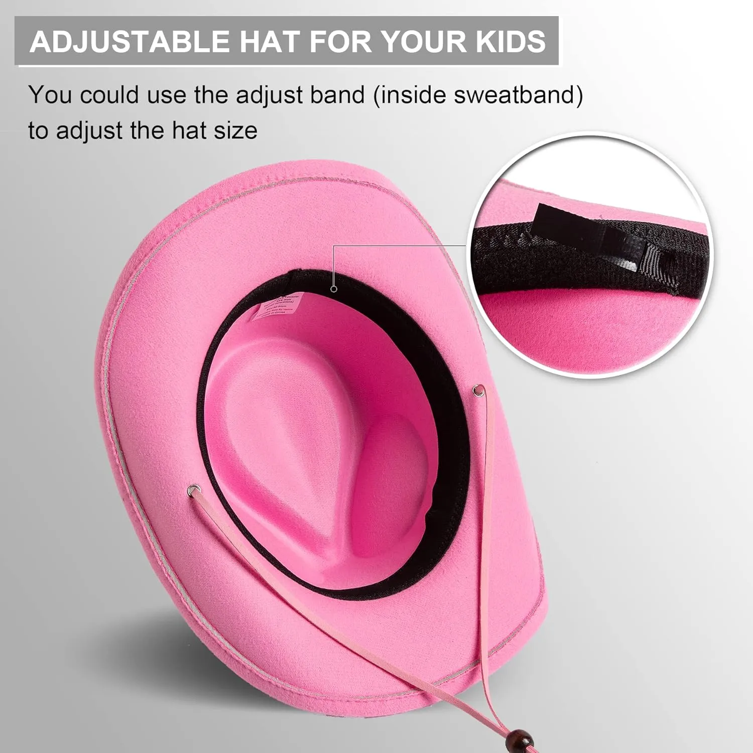 Jastore Kids Girls Boys Wide Brim Western Cowboy Cowgirl Hat with Wind Lanyard Felt Fedora Hat