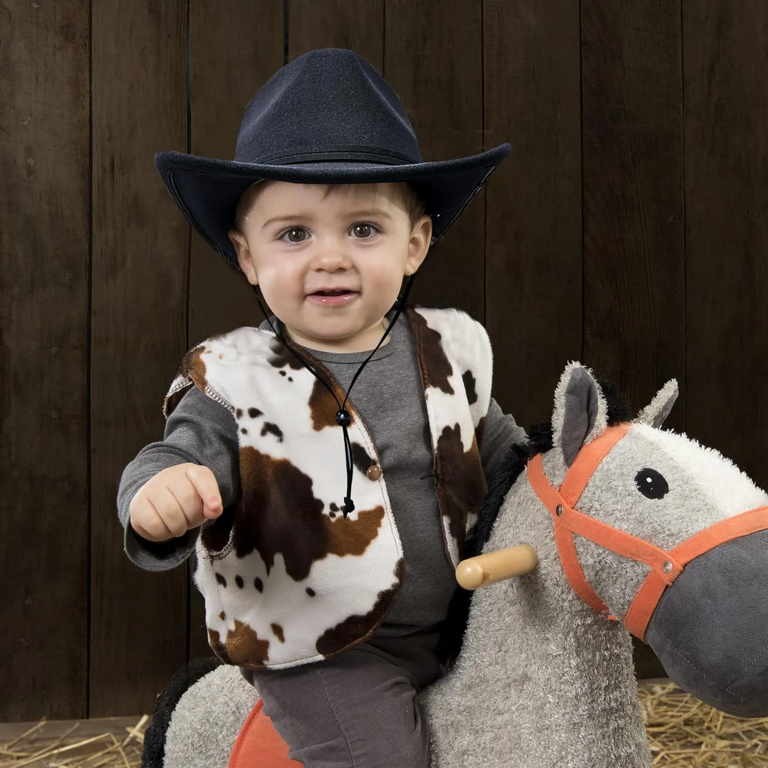 Jastore Kids Girls Boys Wide Brim Western Cowboy Cowgirl Hat with Wind Lanyard Felt Fedora Hat
