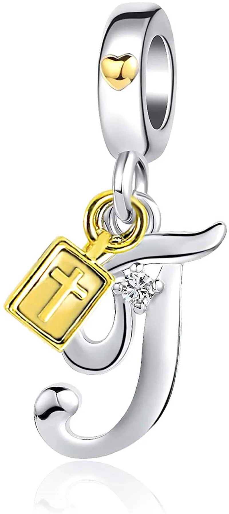 Letter Initial Love Heart Cross Holy Bible Dangle Bead Charms for Bracelets Necklace Alphabet