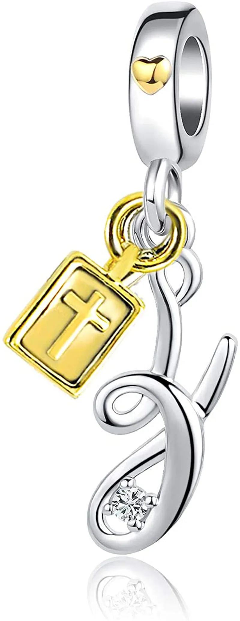Letter Initial Love Heart Cross Holy Bible Dangle Bead Charms for Bracelets Necklace Alphabet