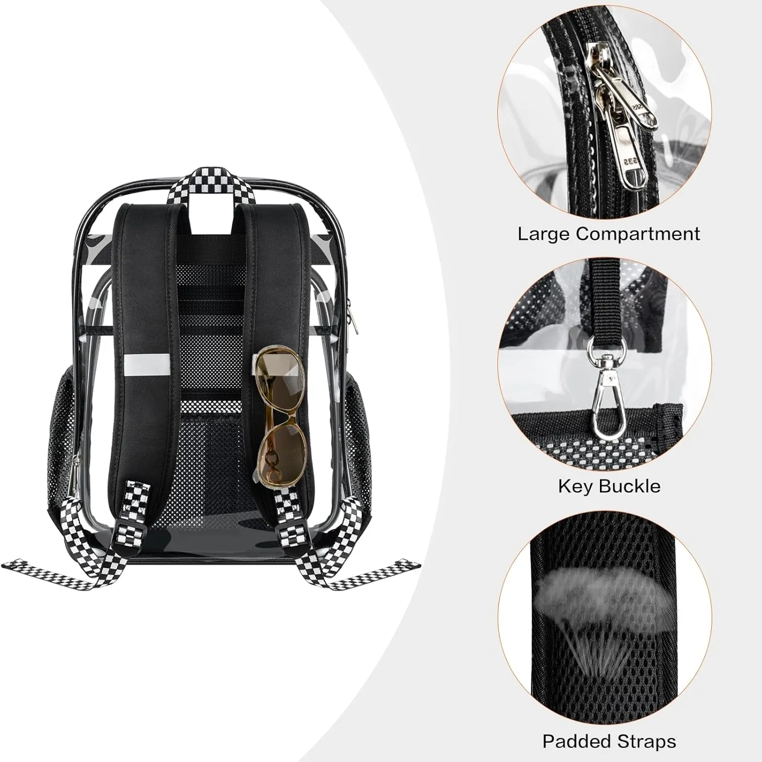PAMANO Clear Backpack Transparent Heavy Duty Bookbag See Through Bag for College Work Travel Security, Black