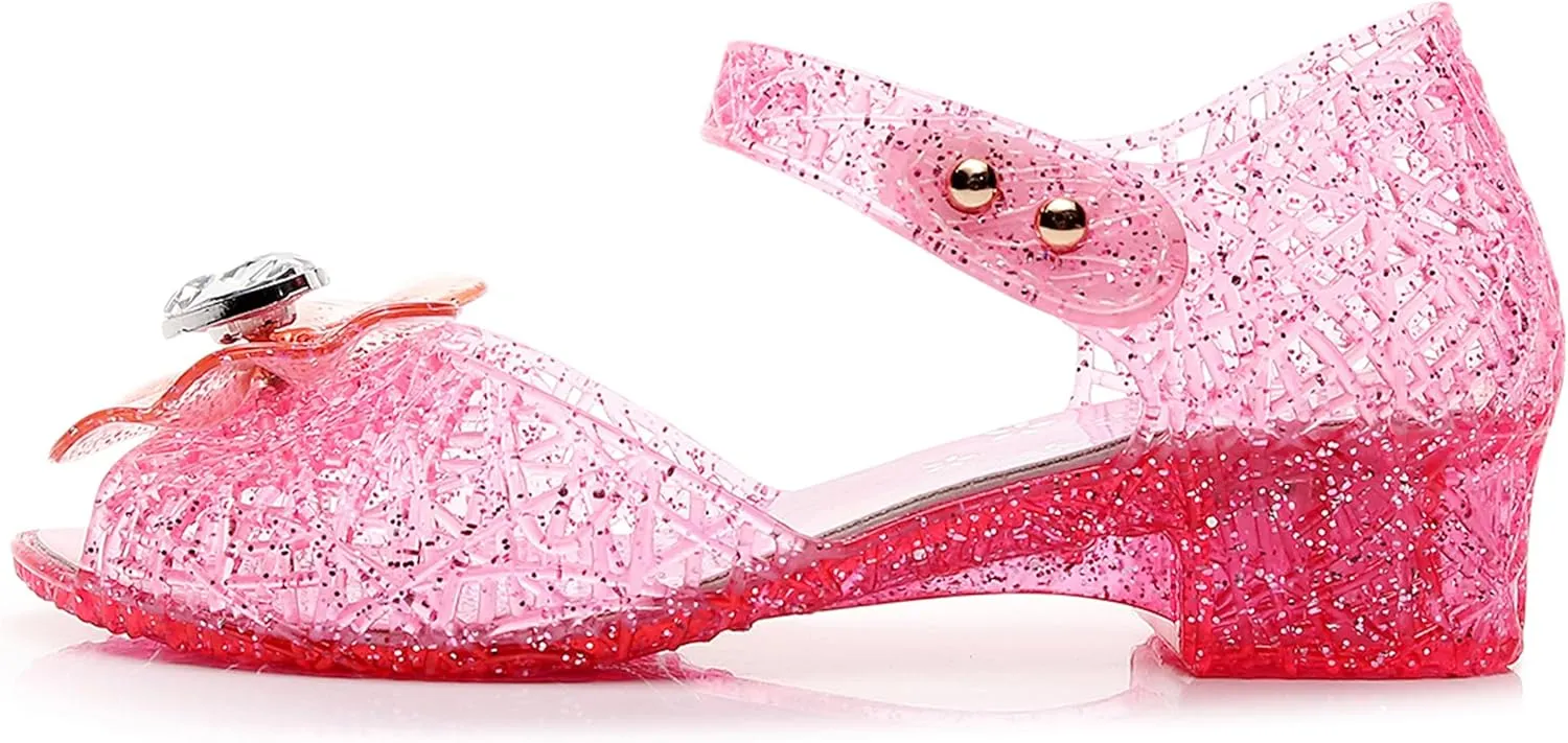 Princess Sandals Jelly Shoes for Girls, Snow Queen Little Girls Toddler Glitter Dress Flats with Bow Birthday Frozen Inspired Party Cosplay Costumes