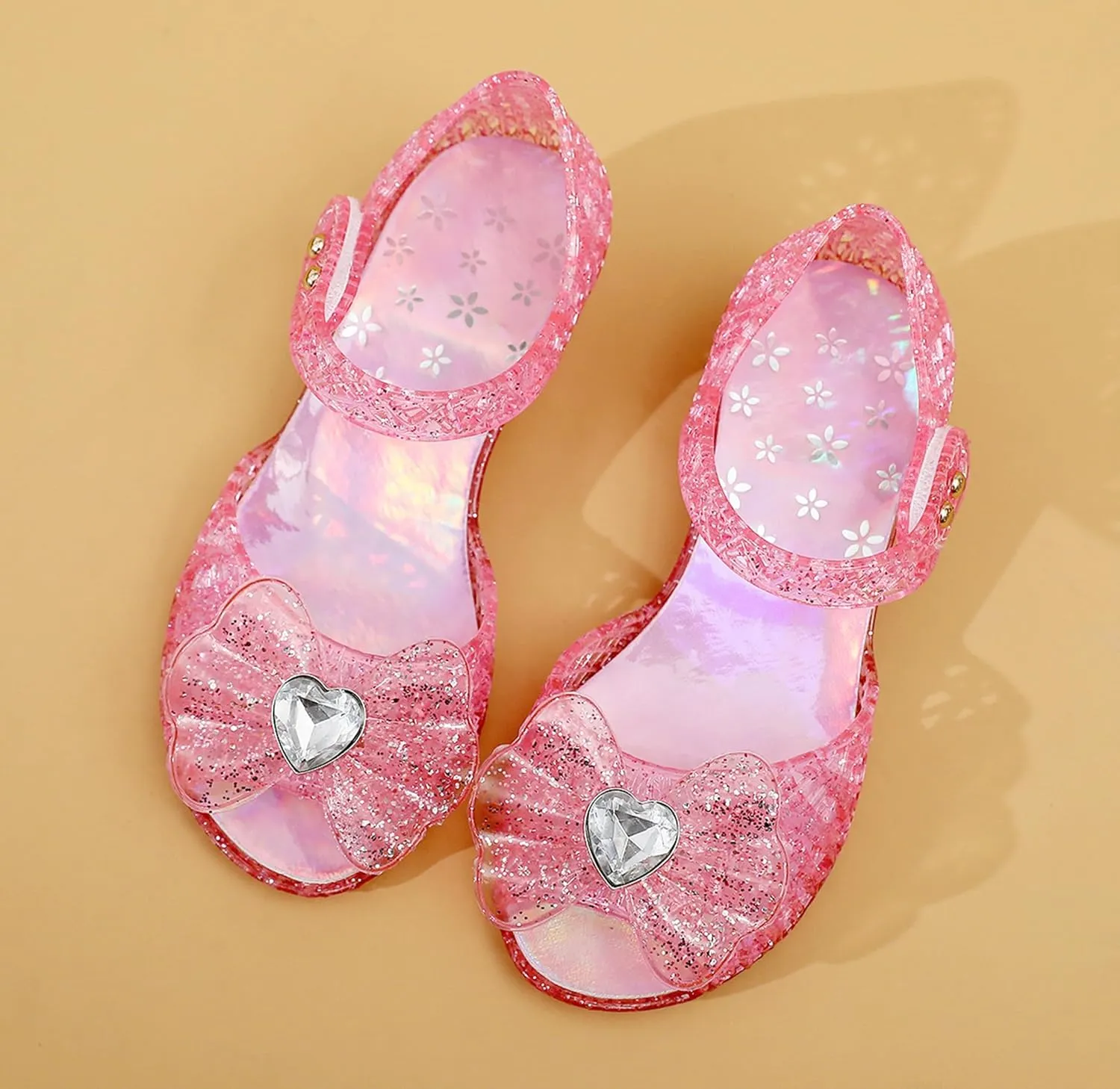 Princess Sandals Jelly Shoes for Girls, Snow Queen Little Girls Toddler Glitter Dress Flats with Bow Birthday Frozen Inspired Party Cosplay Costumes