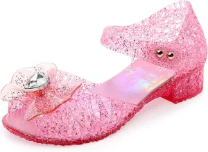 Princess Sandals Jelly Shoes for Girls, Snow Queen Little Girls Toddler Glitter Dress Flats with Bow Birthday Frozen Inspired Party Cosplay Costumes