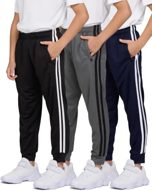 PURE CHAMP 3 Pack Boys Sweatpants Mesh Lightweight Kids Clothes with Zipper Pockets Active Quick-Dry Boys Pants Sizes 4-20