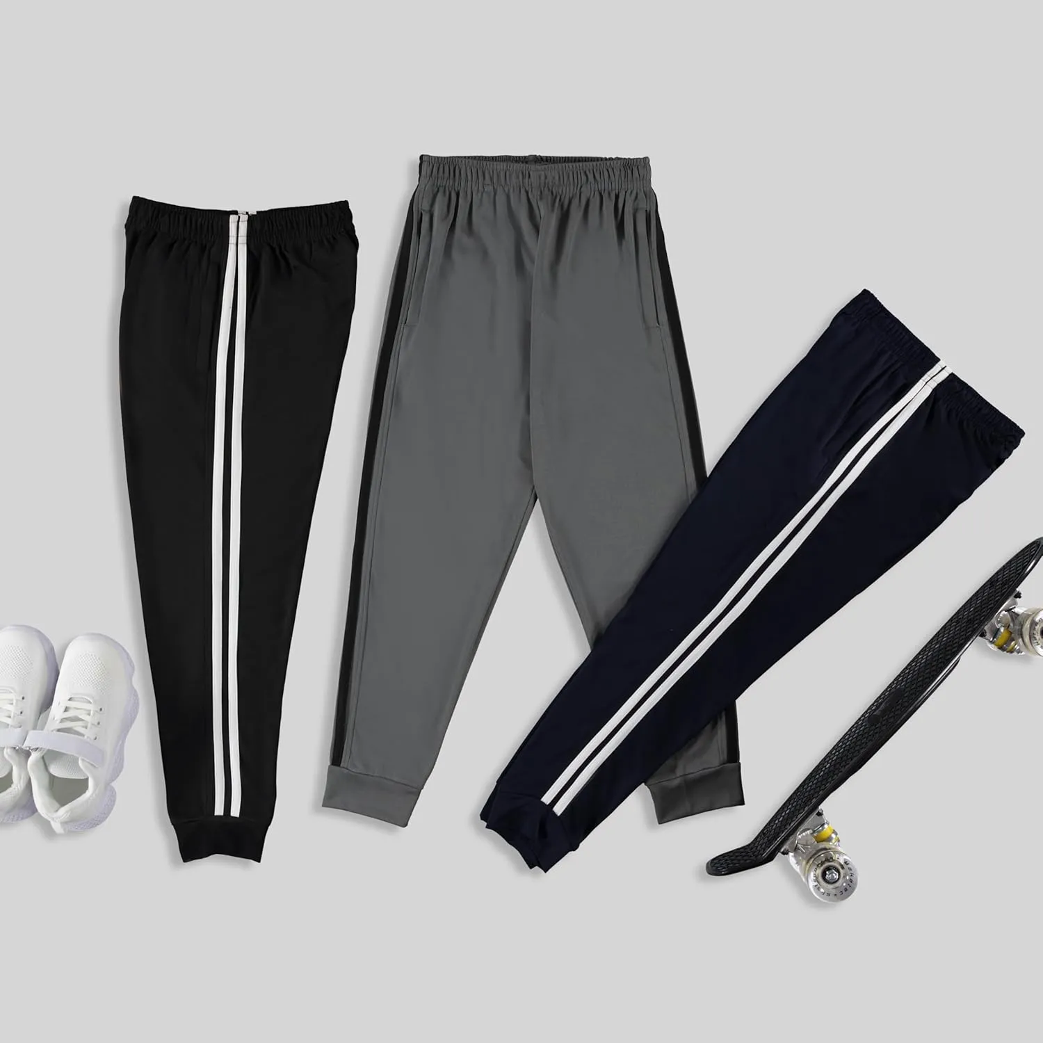 PURE CHAMP 3 Pack Boys Sweatpants Mesh Lightweight Kids Clothes with Zipper Pockets Active Quick-Dry Boys Pants Sizes 4-20