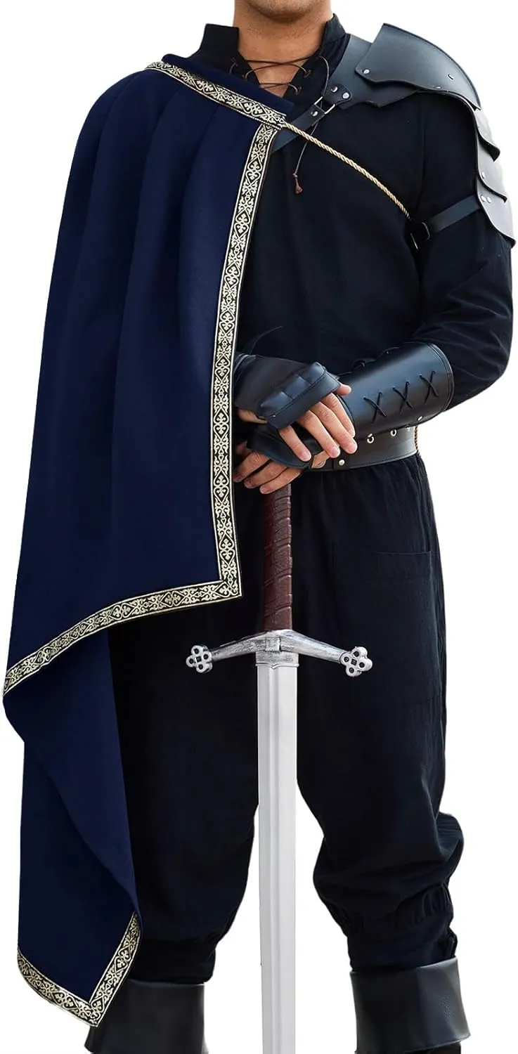 Runcati Mens Renaissance Shawl Half Shoulder Cape Medieval Samurai Cloak LARP Warrior Ren Faire Halloween Costume