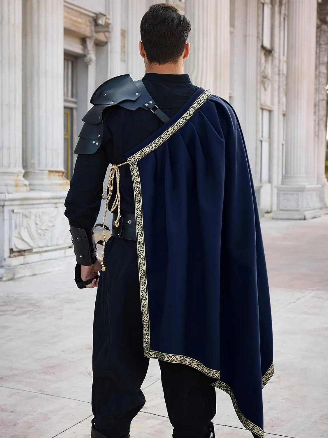 Runcati Mens Renaissance Shawl Half Shoulder Cape Medieval Samurai Cloak LARP Warrior Ren Faire Halloween Costume