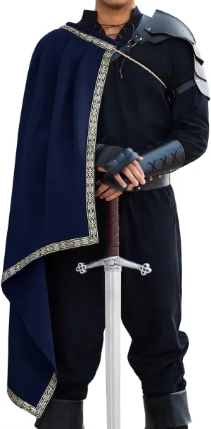 Runcati Mens Renaissance Shawl Half Shoulder Cape Medieval Samurai Cloak LARP Warrior Ren Faire Halloween Costume