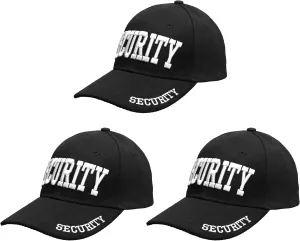 Security Hat Baseball Cap - Gold or White Embroidery Security Front, Bill & Back - Adjustable Size