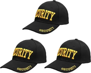 Security Hat Baseball Cap - Gold or White Embroidery Security Front, Bill & Back - Adjustable Size