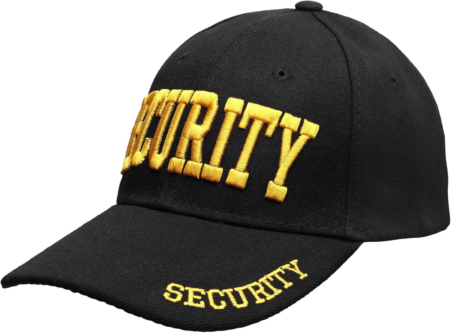 Security Hat Baseball Cap - Gold or White Embroidery Security Front, Bill & Back - Adjustable Size