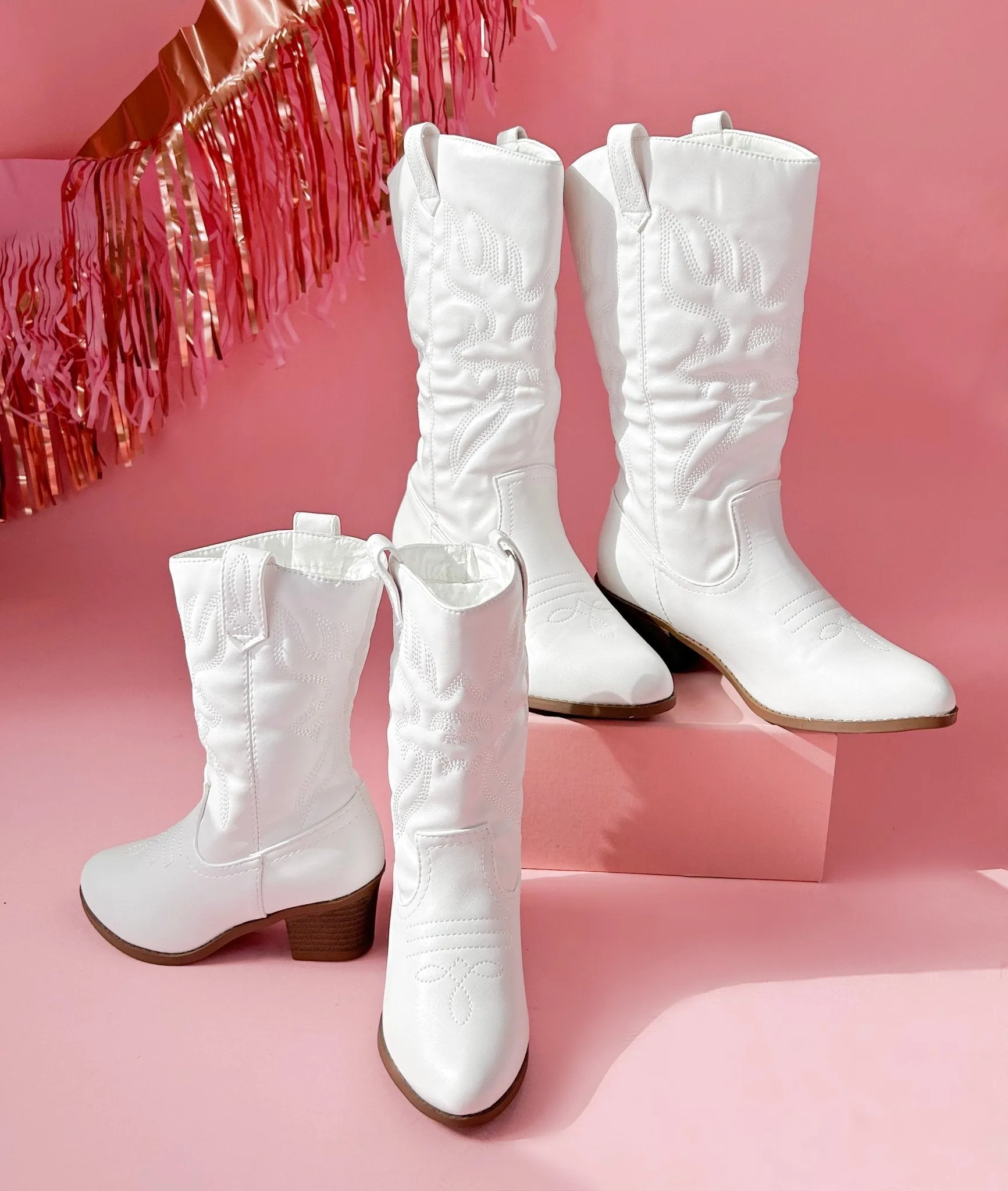 White Western Mommy and Me Boots