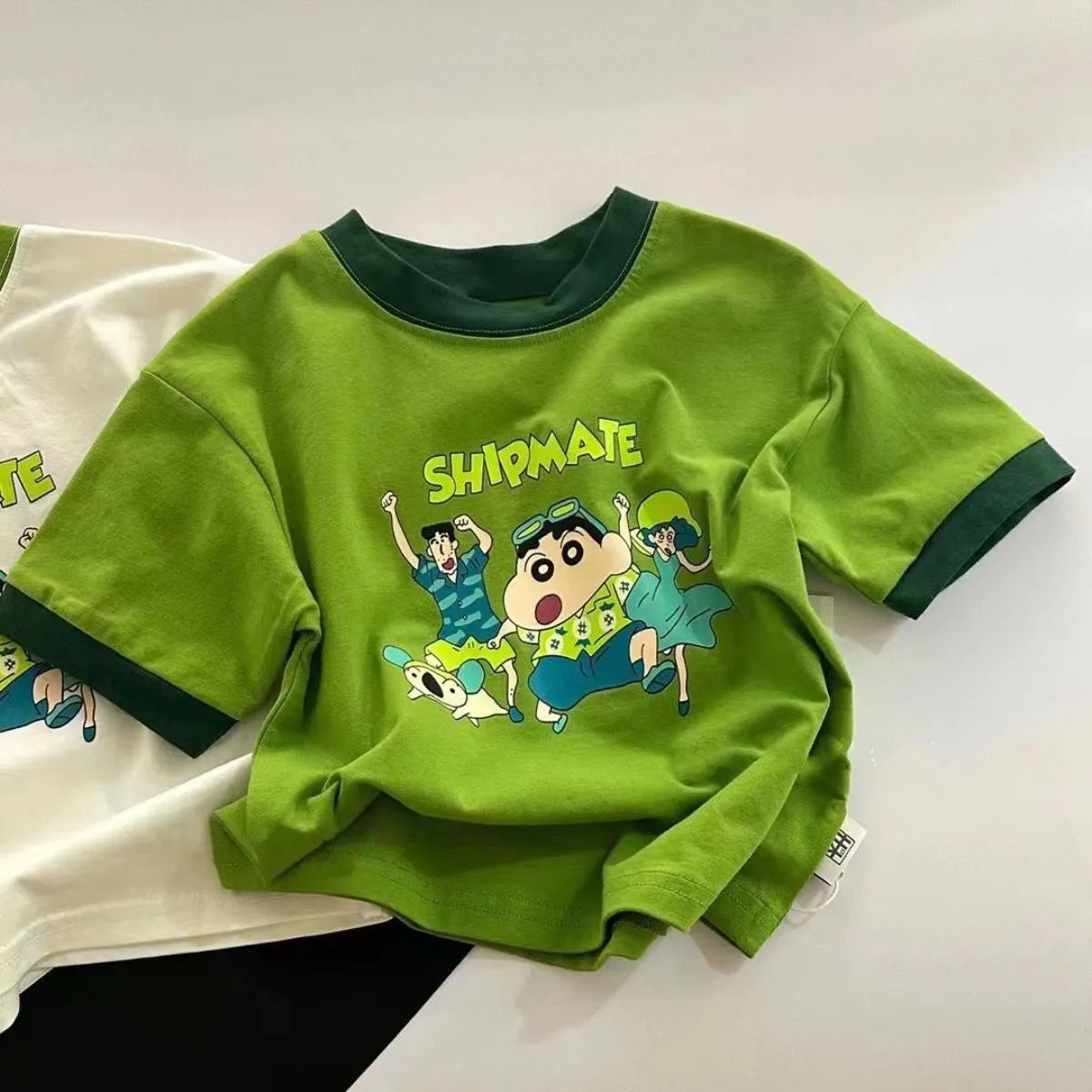 xiangtuibao  Blue Dad [Cool Feeling Ice Porcelain Cotton] Keding High Quality Combed Cotton Fabric Children's Summer Embroidery Short Sleeved T-shirt Cotton