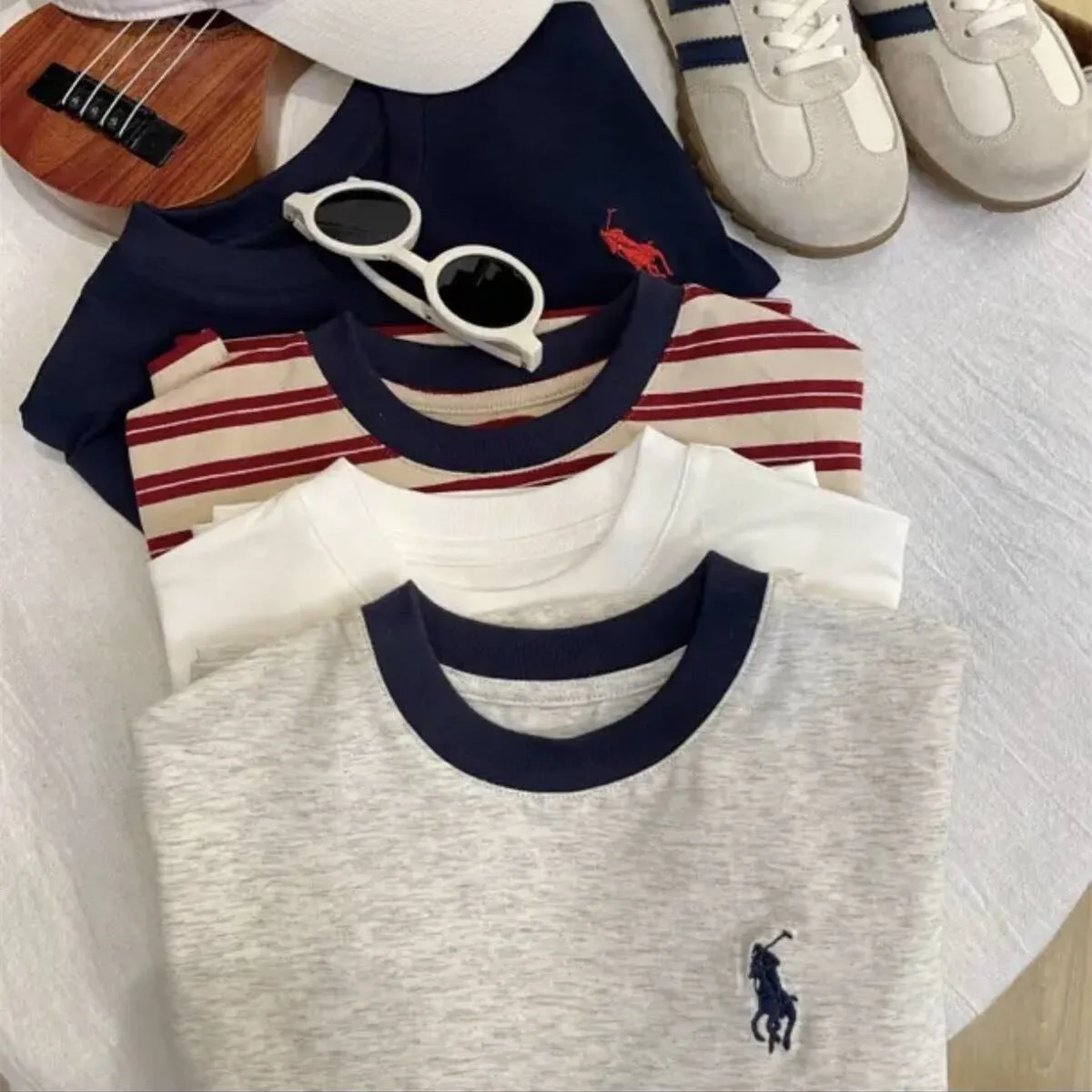 xiangtuibao  Blue Dad [Cool Feeling Ice Porcelain Cotton] Keding High Quality Combed Cotton Fabric Children's Summer Embroidery Short Sleeved T-shirt Cotton