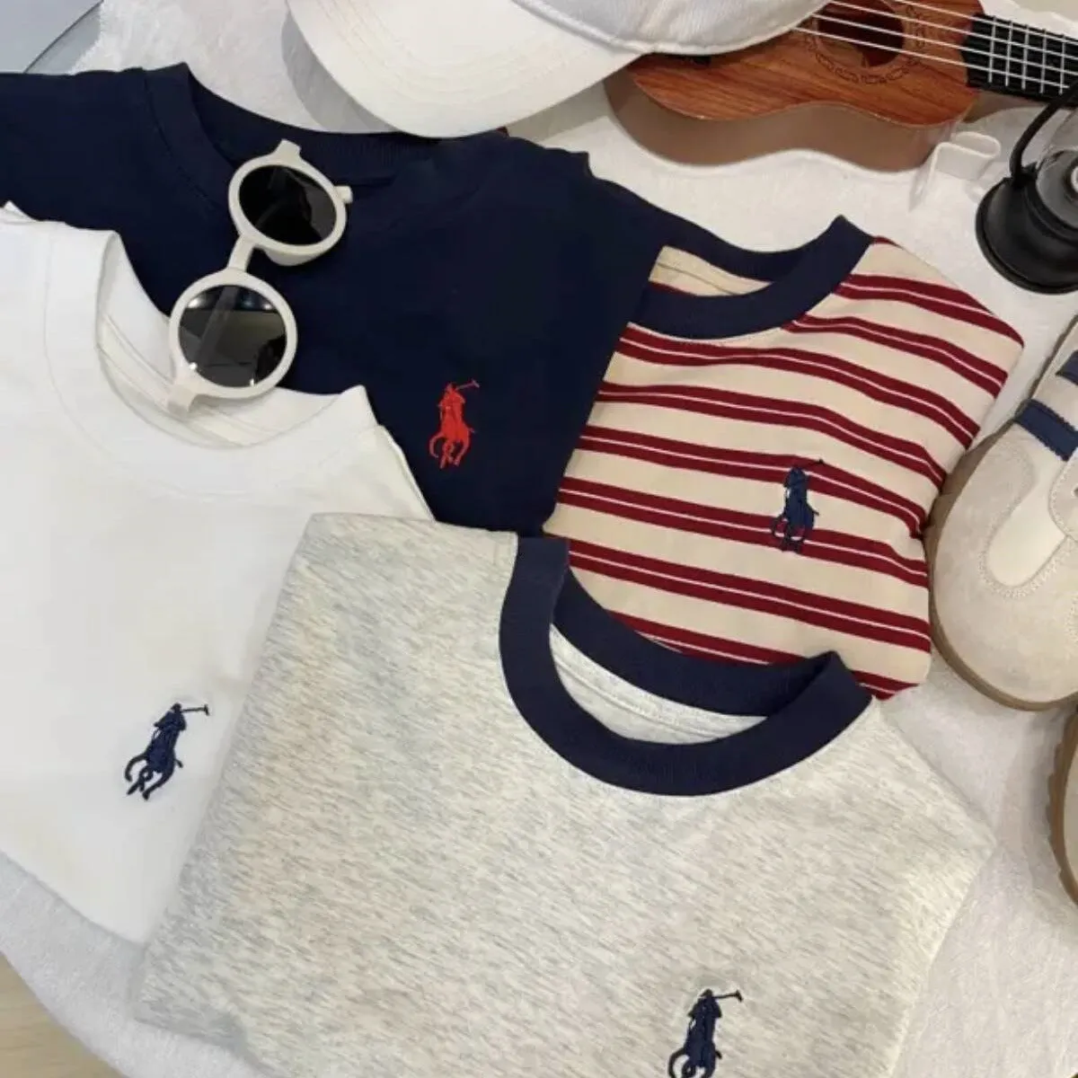 xiangtuibao  Blue Dad [Cool Feeling Ice Porcelain Cotton] Keding High Quality Combed Cotton Fabric Children's Summer Embroidery Short Sleeved T-shirt Cotton