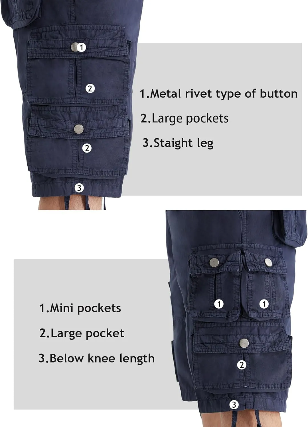 YGREYG Mens Cargo Shorts Long Capri Below The Knee Shorts 3/4 Relaxed Fit Long Shorts with Pockets
